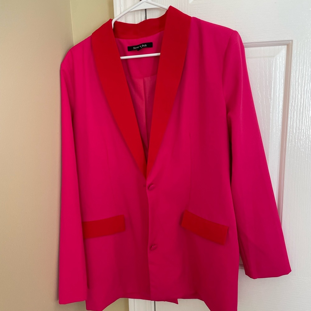 Vibrant Pink Blazer with Red Trim